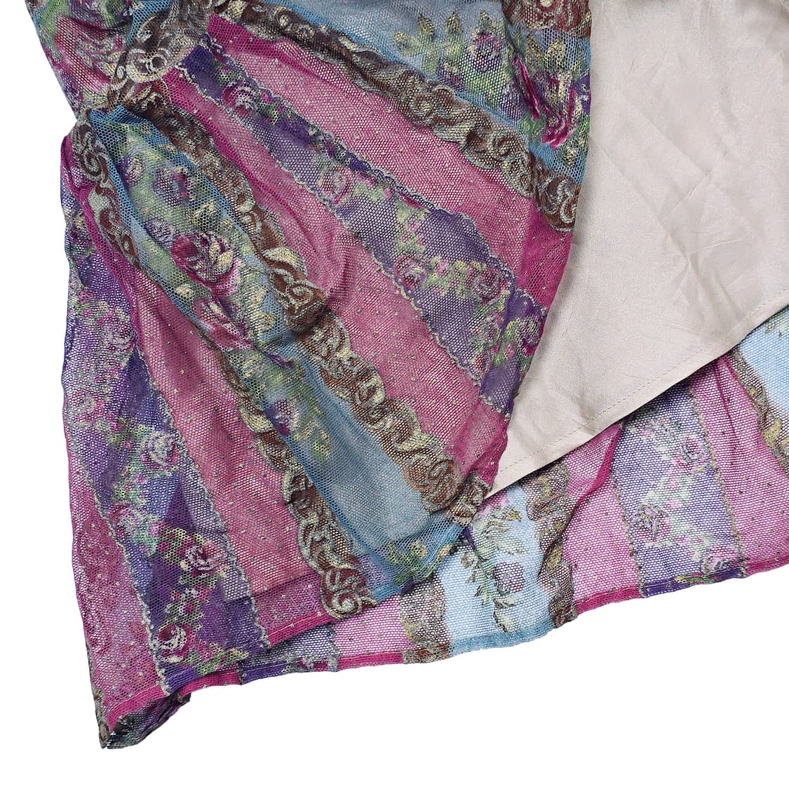 매쉬 장미 스트라이프 배색 프릴 롱스커트 상품이미지4