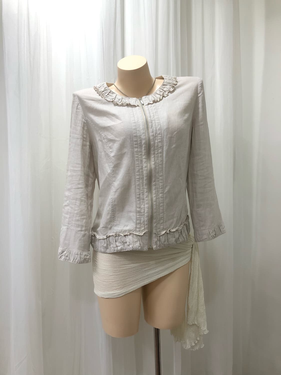 pink beige linen lace zip-up 상품이미지2