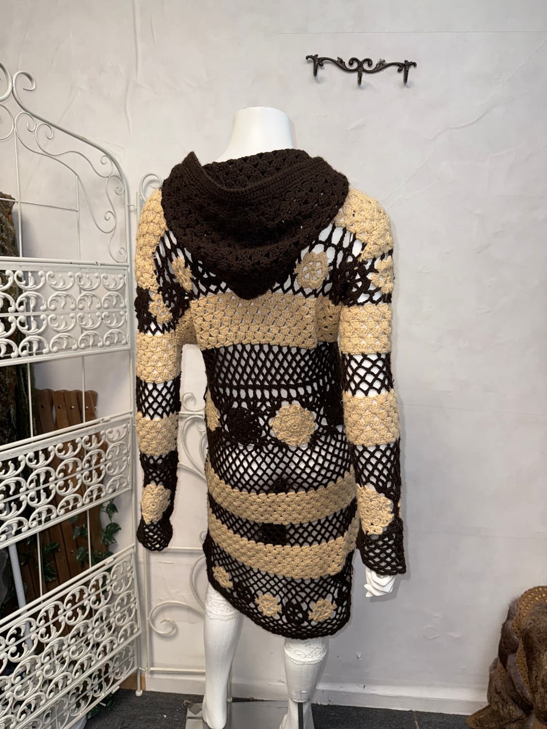 Beige brown flower crochet hood cardigan 상품이미지2