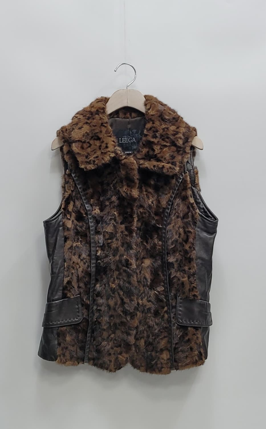 LEEGA 리가 양가죽 레오파드 밍크 베스트 / 여 85 브라운
 상품이미지1