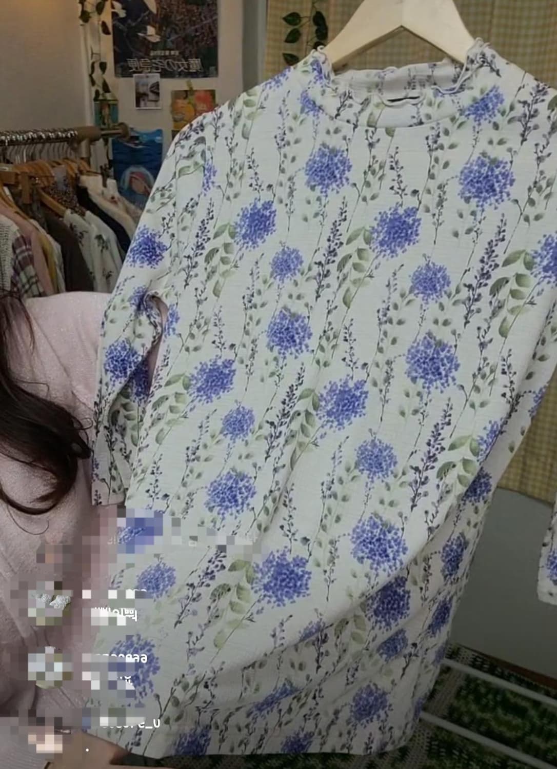 플라워 하이넥 프릴 7부 블라우스 상품이미지2