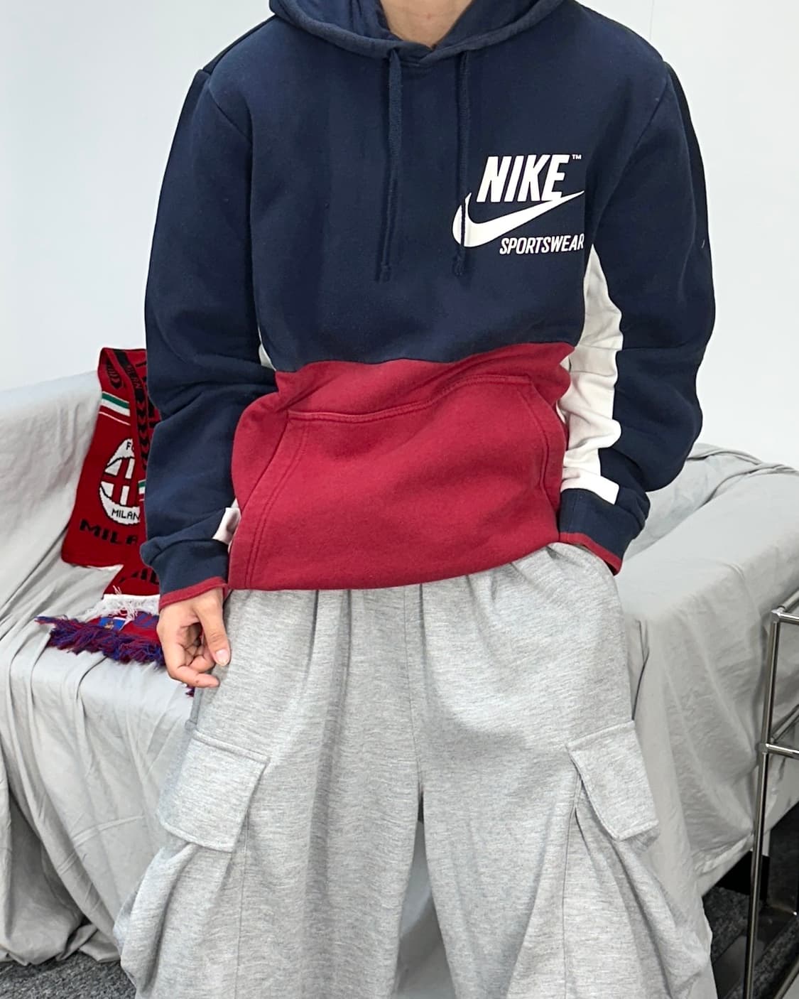 나이키 네이비 레드 배색 후드티 2XL 상품이미지2
