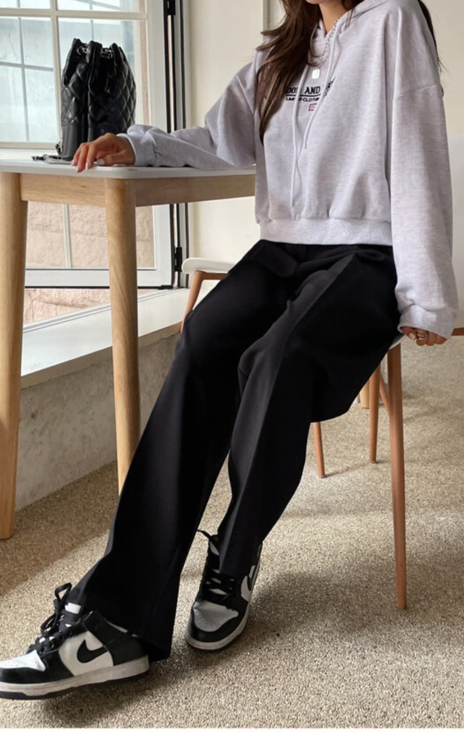 블랙 펀틱 와이드 슬랙스 상품이미지1