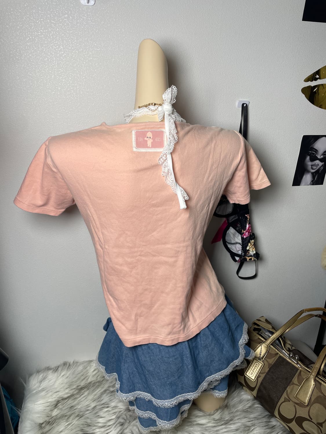 빈티지 핑크 하우스 패치 반팔티셔츠 상품이미지3