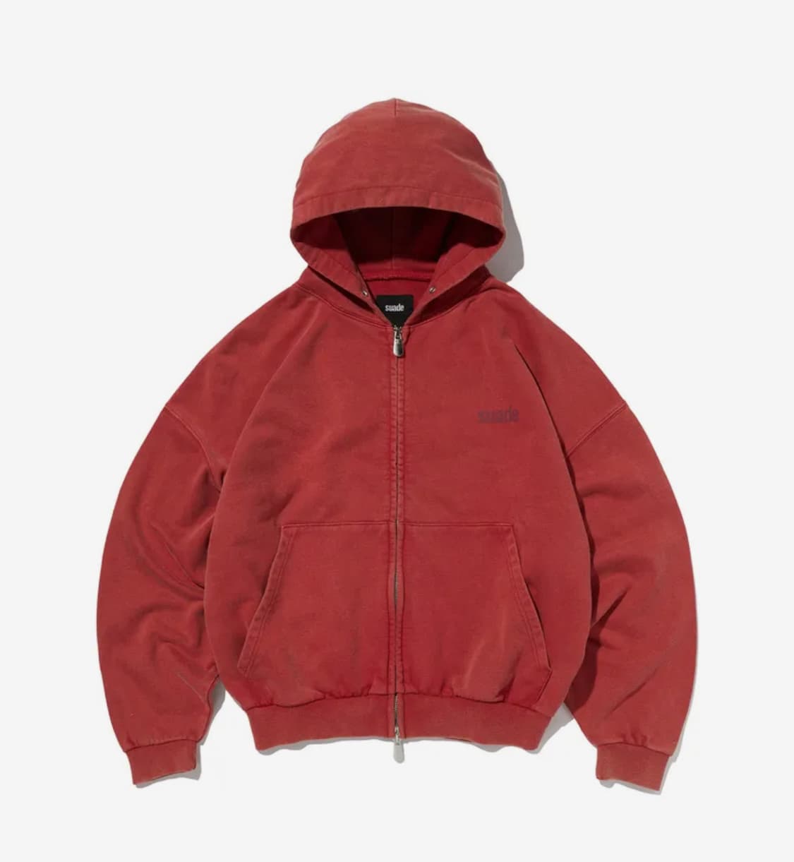 스웨이드 크롭 워시드 후드 집업 레드 빨강 상품이미지1