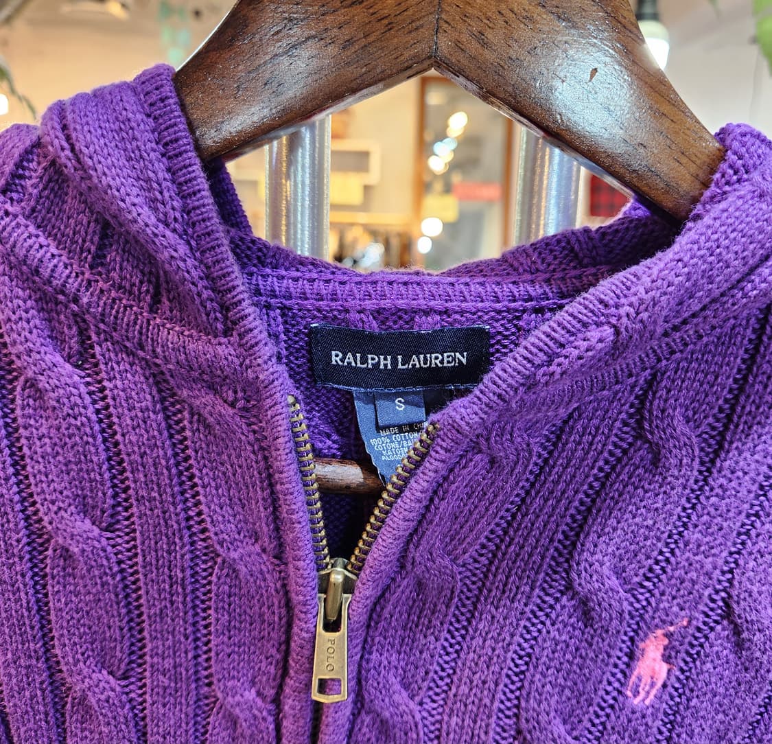 랄프 로렌 후드 꽈배기 크롭 니트  집업 상품이미지3