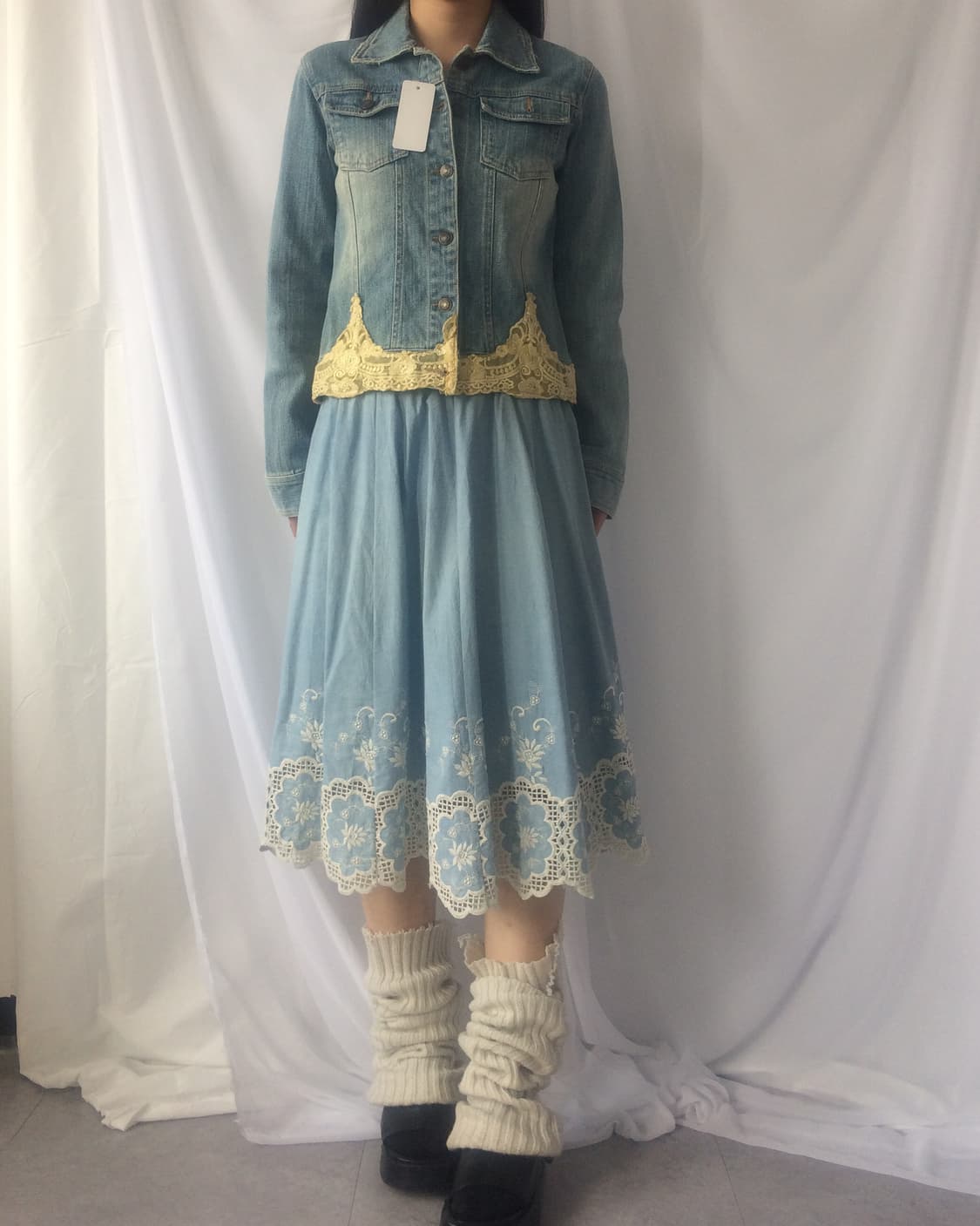 axes femme lace trimming denim jacket 상품이미지6