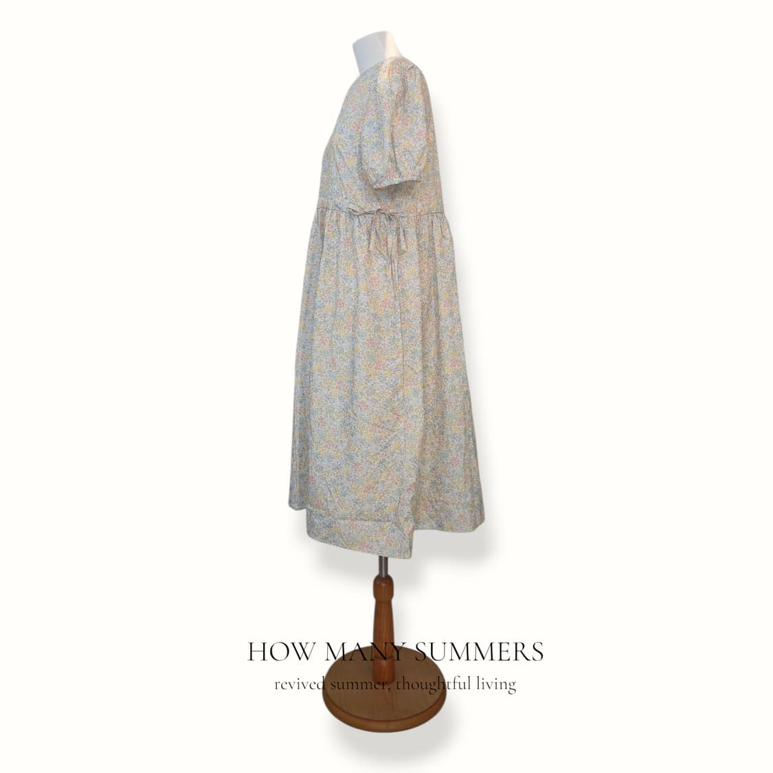 파스텔 잔꽃 롱 원피스 반팔 퍼프 허리리본 폴리 dress 상품이미지2