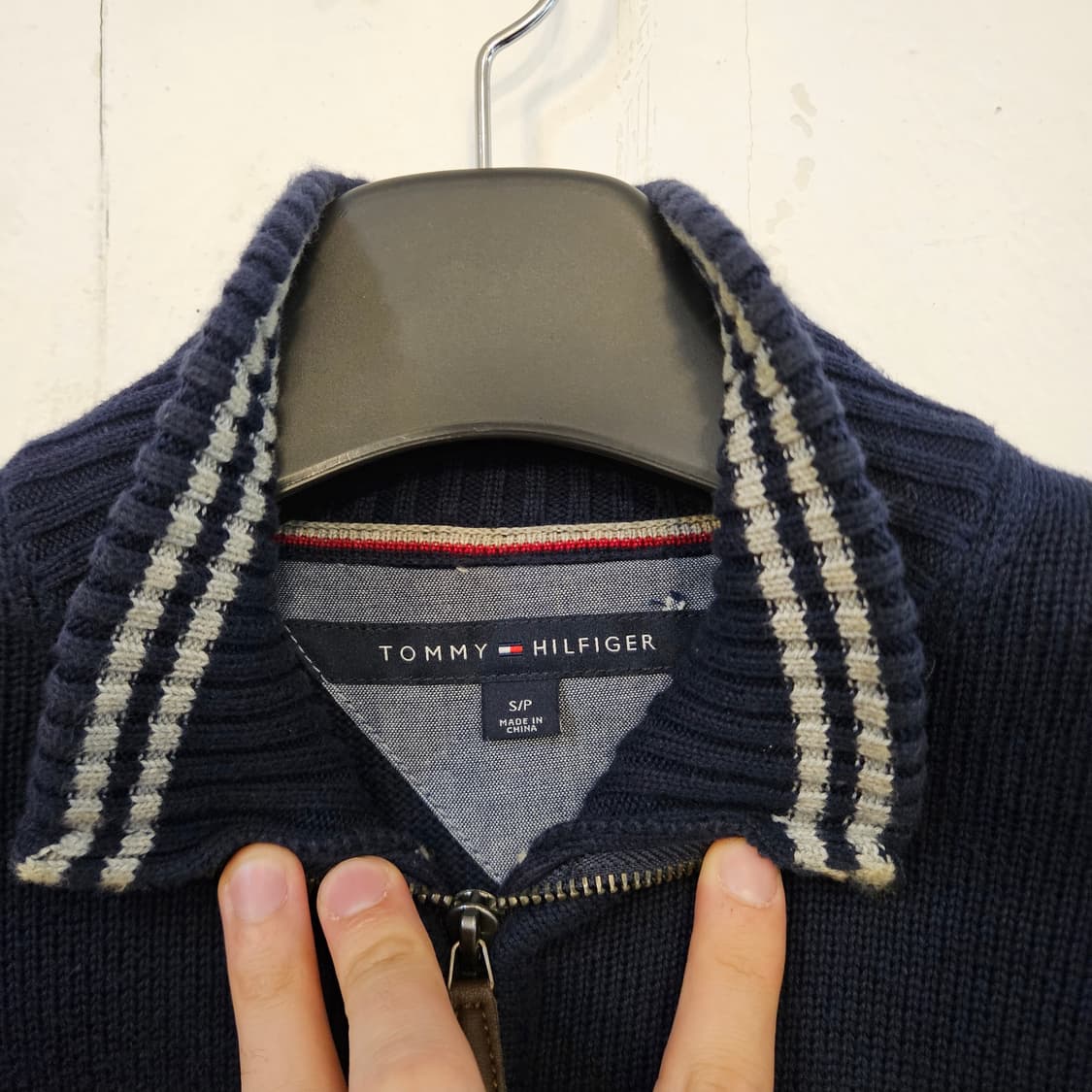 90(S)/실측95(M)타미힐피거 네이비 니트 집업 가디건 상품이미지4