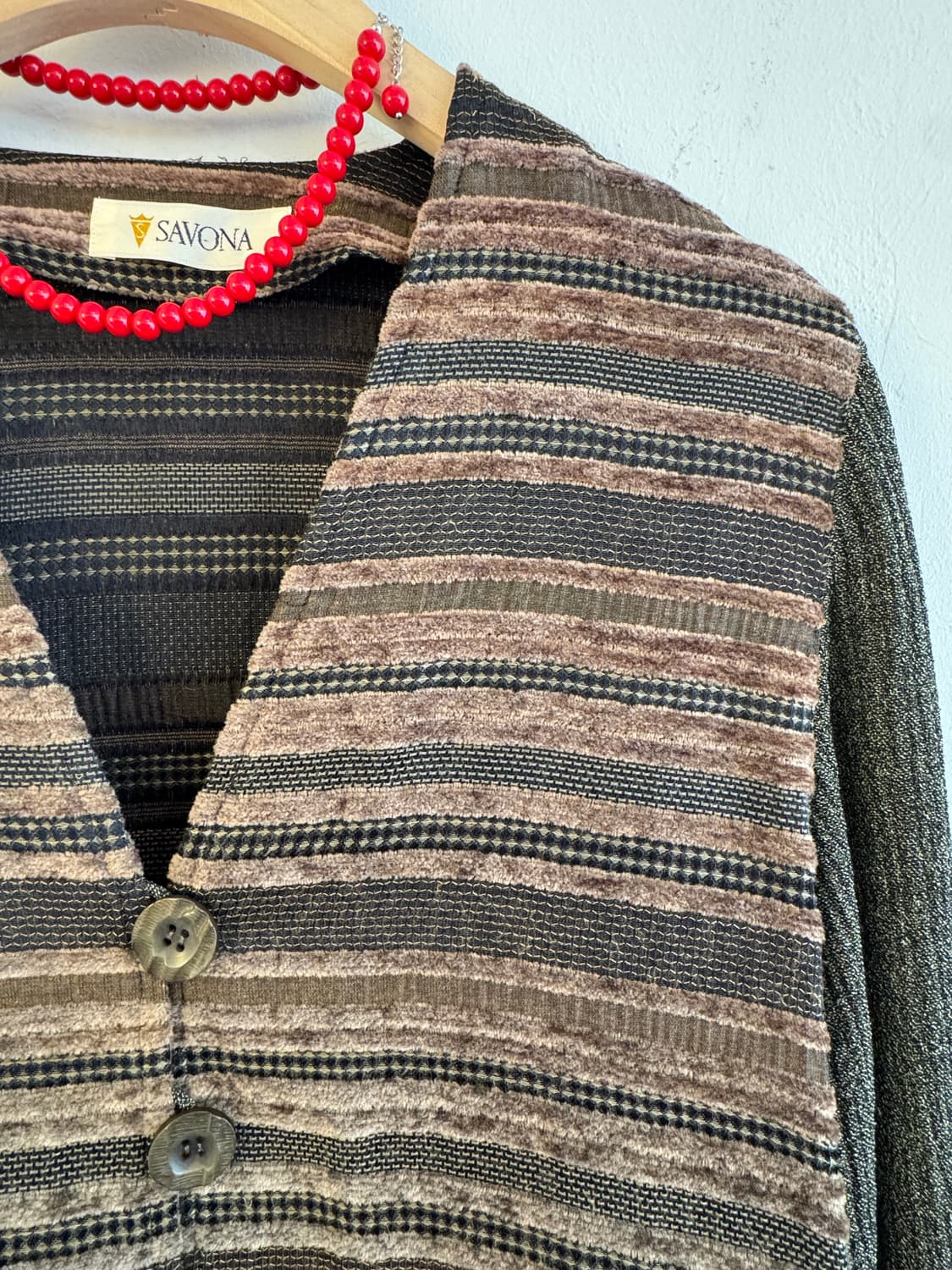 카키 스트라이프 롱 가디건 상품이미지3