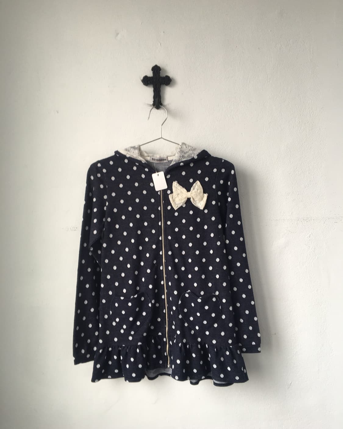 Ribbon point dot pattern hood zip up 상품이미지2