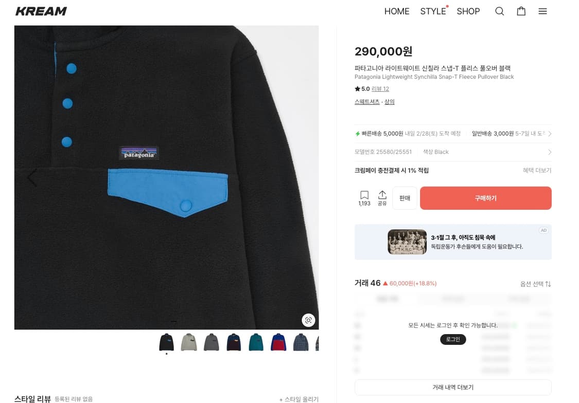 파타고니아 신칠라 스냅티 풀오버 상품이미지4