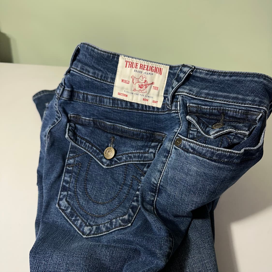 우먼XL 트루릴리전 진청워시드 슬림핏 데님팬츠 청바지 상품이미지1