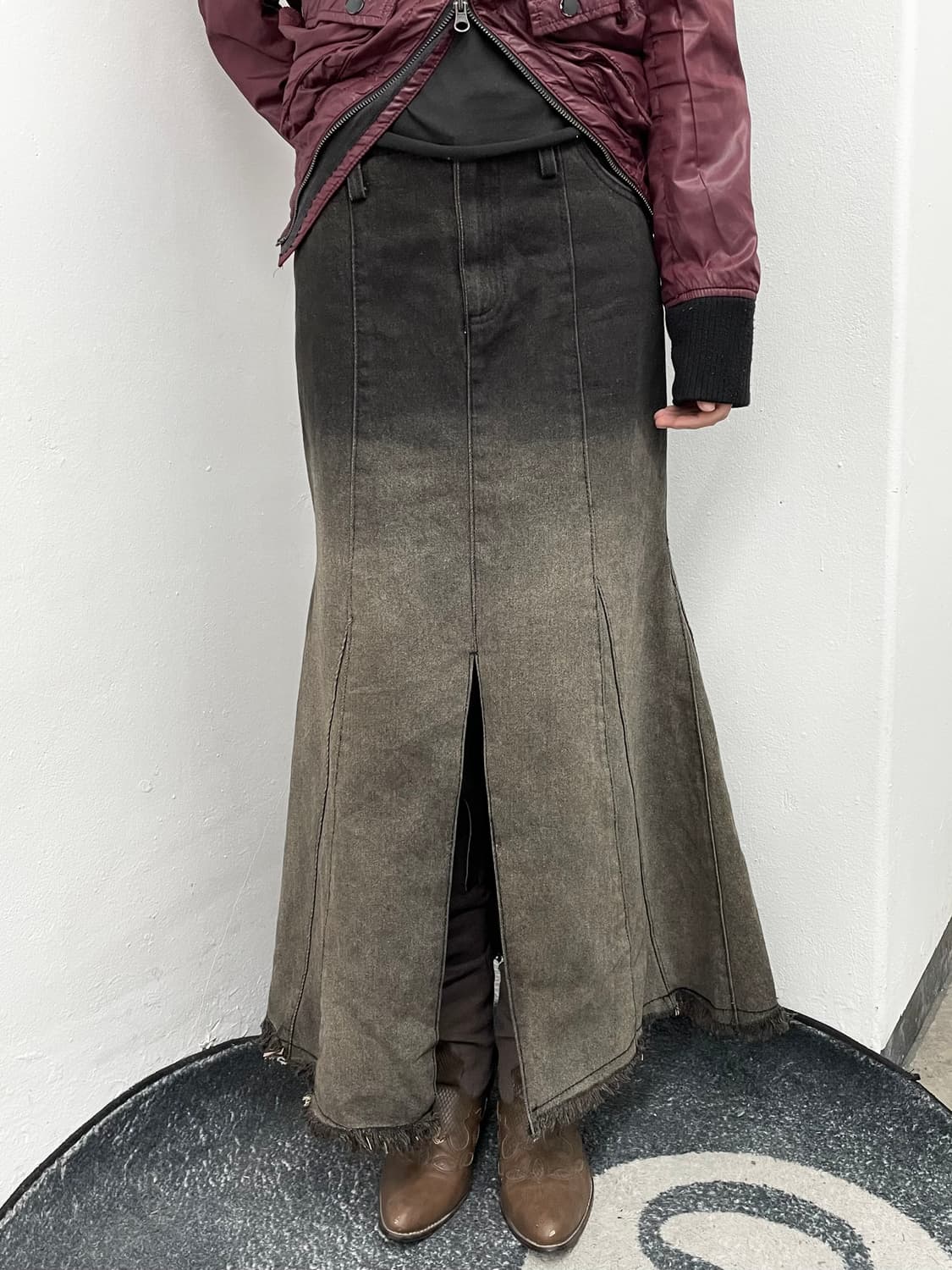 워싱 그런지 절개 롱 스커트 상품이미지2