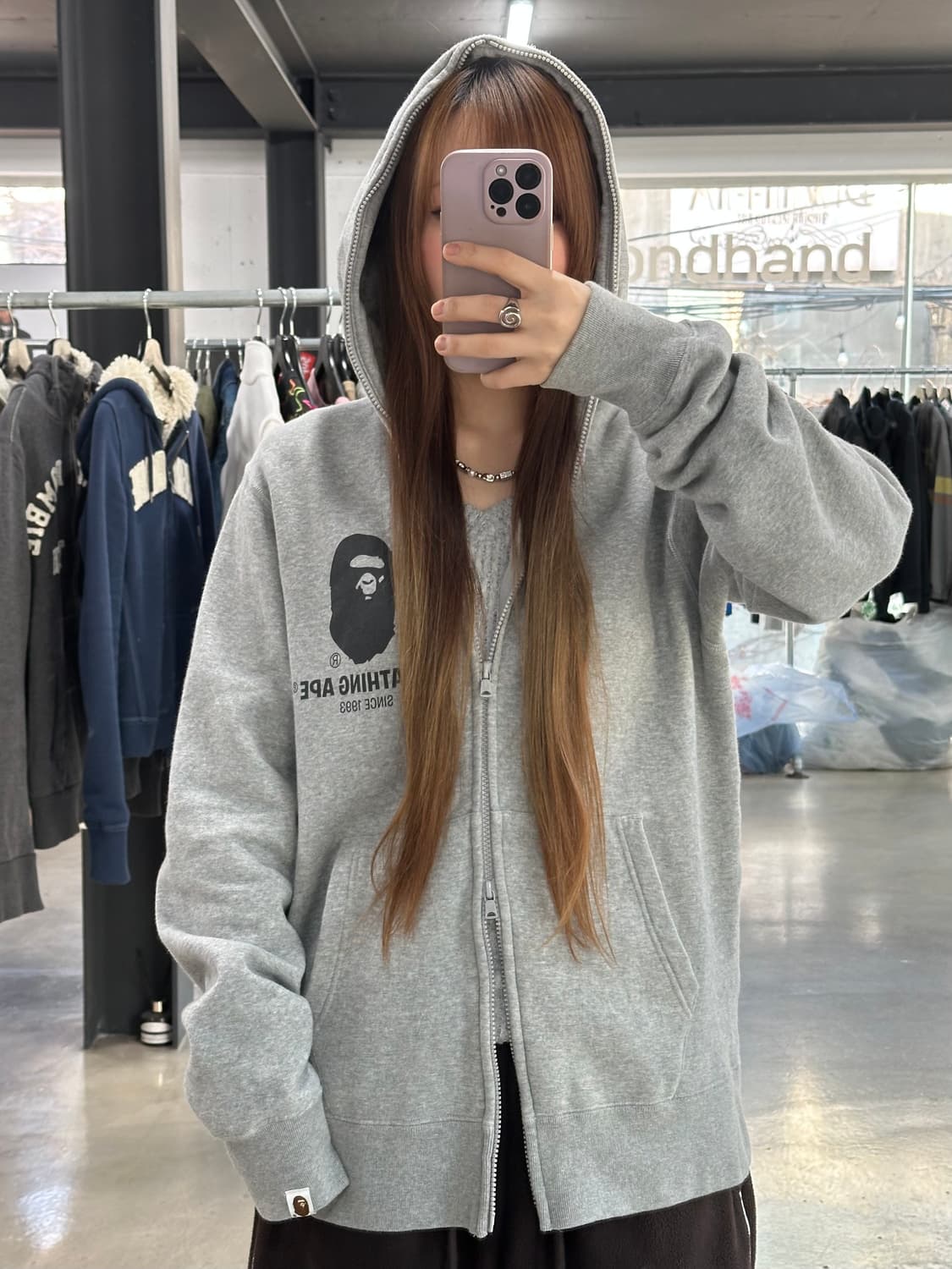 베이프사루 풀 후드집업 그레이 상품이미지3