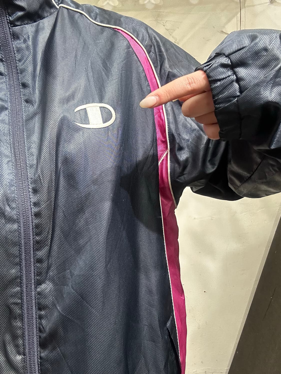 챔피온 네이비 일본판 핑크 포인트 올드스쿨 바람막이 오버핏 트랙 자켓 L 상품이미지4