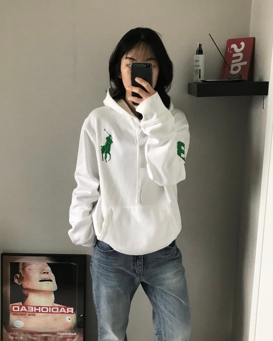 폴로 랄프로렌 빅포니로고 그린 화이트 후드티 대장급 상품이미지1