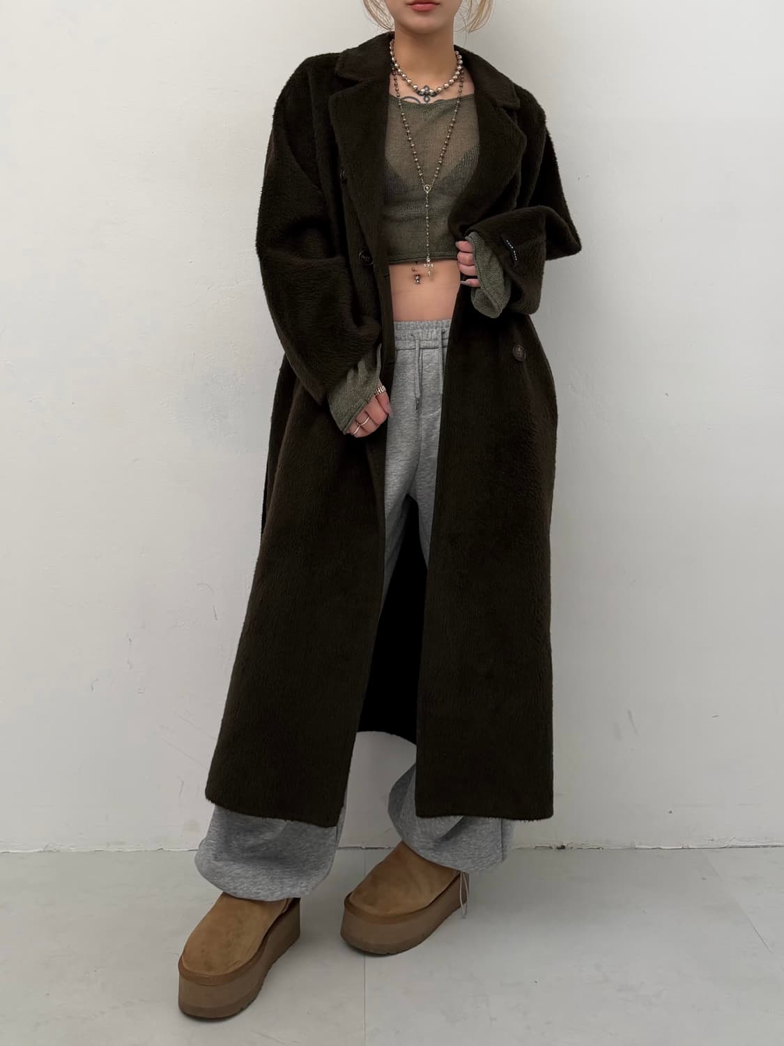 카키 오버핏 롱코트 상품이미지3