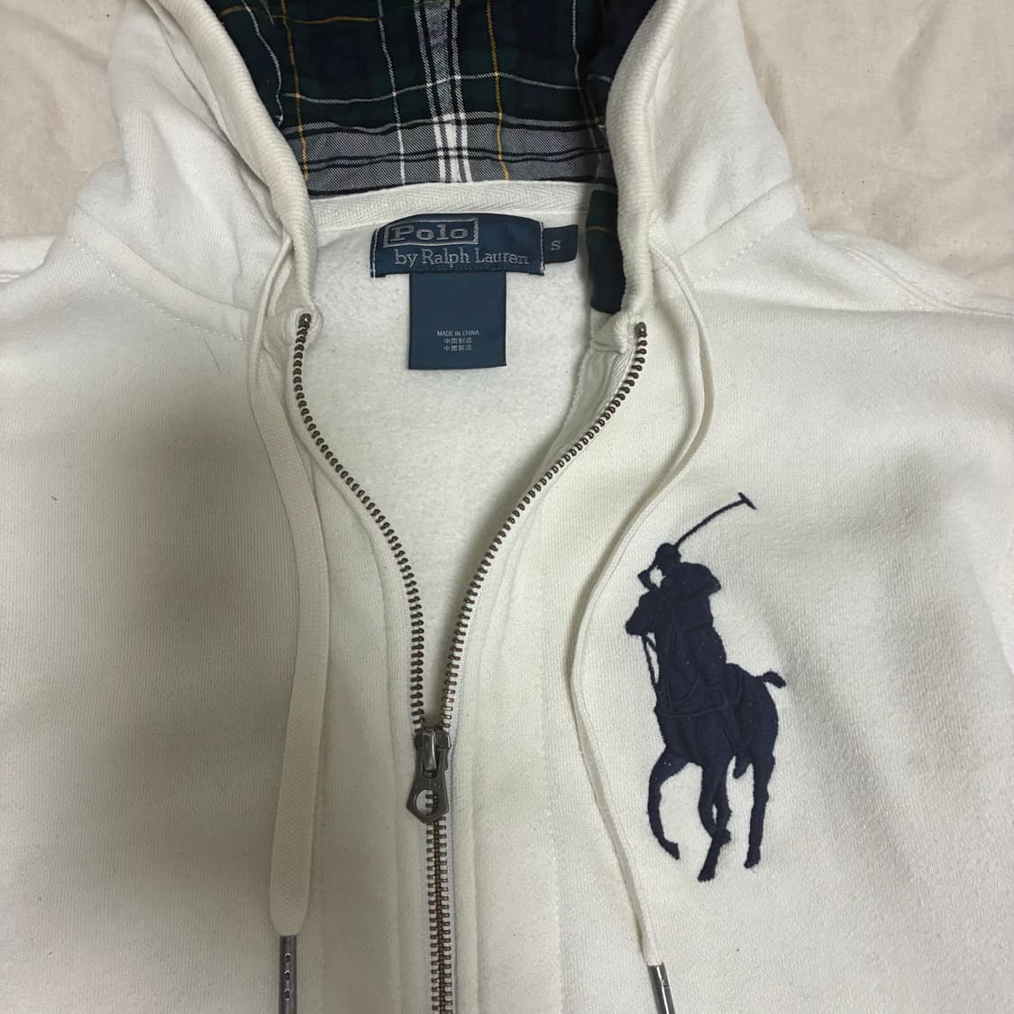 폴로 빅포니 체크 후드집업 화이트 S 상품이미지4
