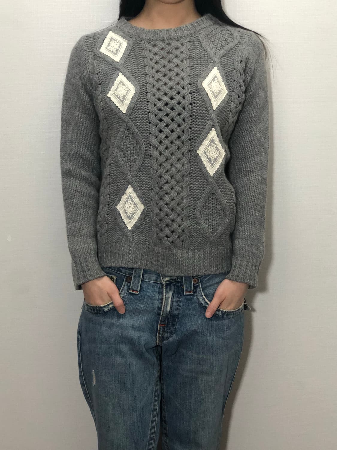 빈티지 그레이 레이스 니트 상품이미지3