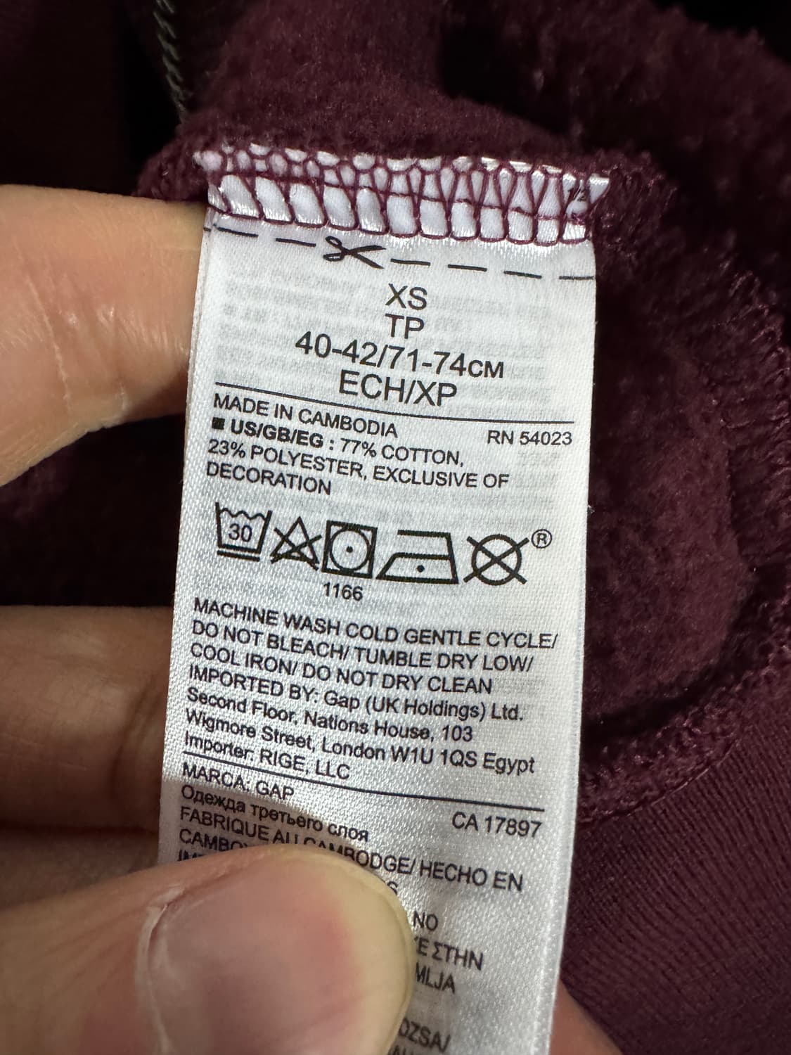 여성 갭 GAP 버건디 트레이닝 기모 후드집업 s 상품이미지3