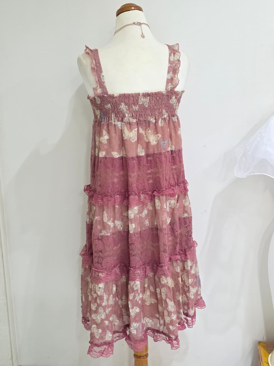 엑시즈팜 일본빈티지)버터플라이 로즈핑크 캉캉패치워크 슬리브리스원피스롱치마 상품이미지5