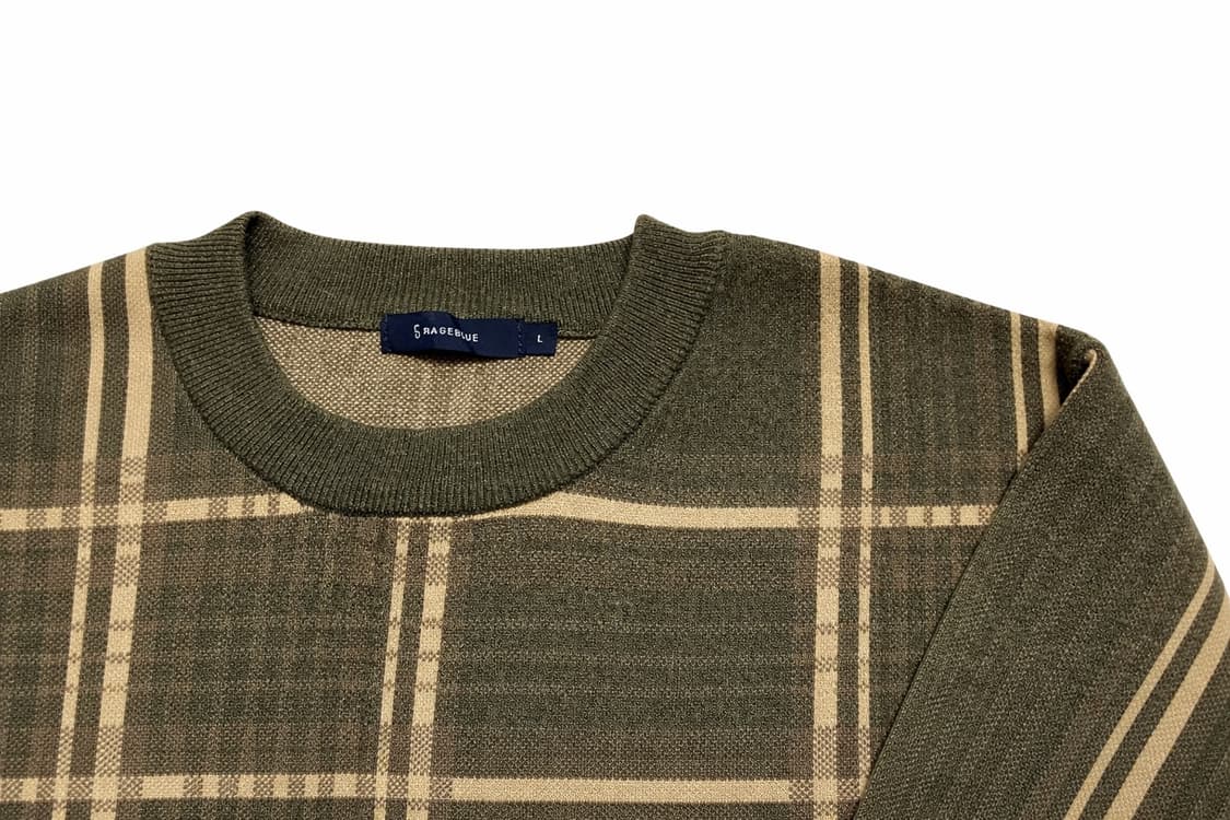 JPN 일본 빈티지 레이지블루 아메카지 Y2K 올리브 체크 니트 스웨터 상품이미지3