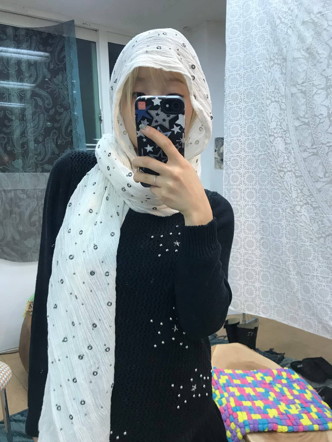 빈티지 스팽글 린넨 머플러 상품이미지2