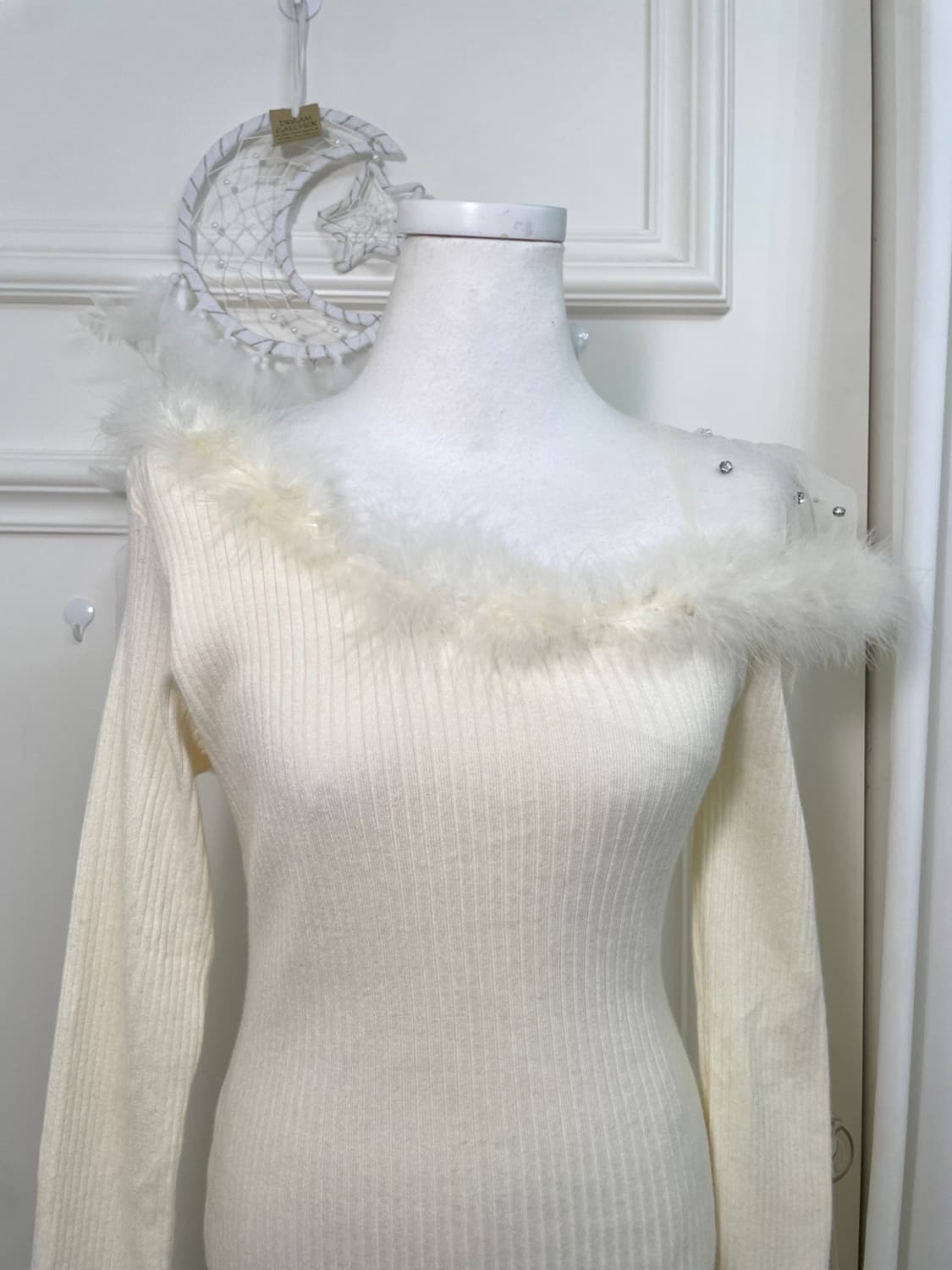 cream ivory fur crystal point diagonal m 상품이미지7