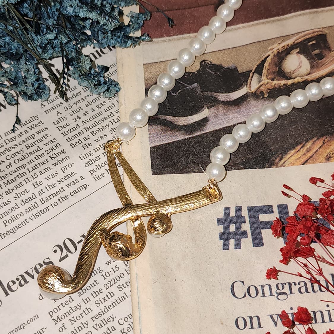 90s 프랑스 빈티지 목걸이 음표 진주 목걸이 진주 팬던트 상품이미지8