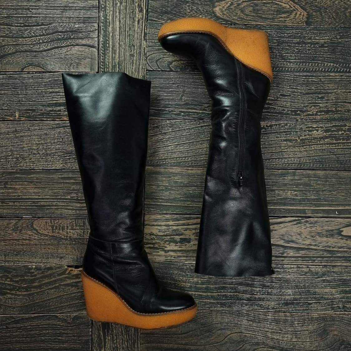 [언더커버 X 까스따네르] 웨지힐 레더 하이 부츠 P01203 상품이미지2