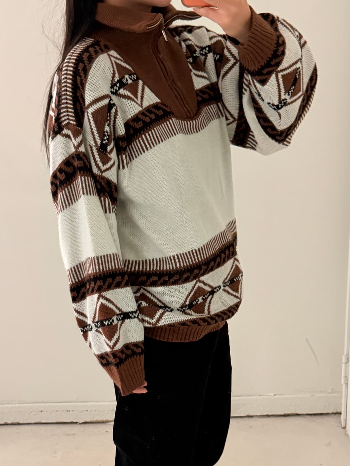 일본빈티지 패턴 하프집업 스웨터 상품이미지2