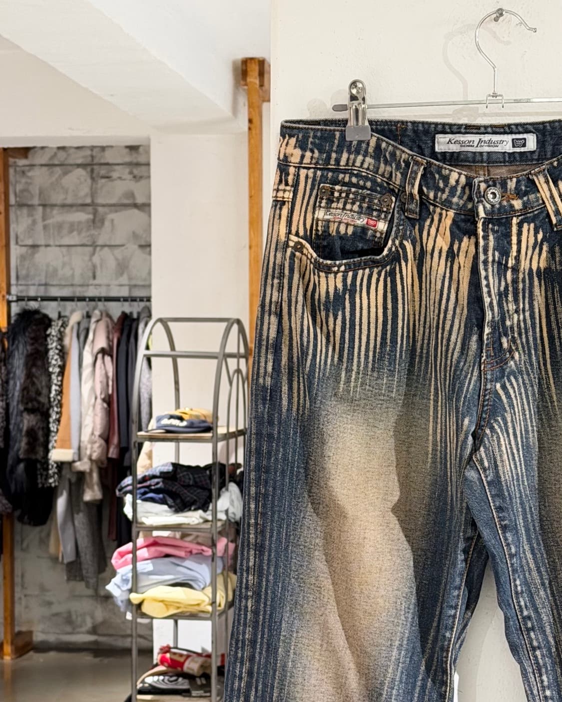 빈티지 케슨 인더스트리 스트라이프 워싱 데님 팬츠 상품이미지3