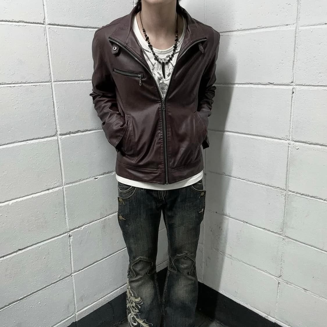 Burgundy rider leather jacket 상품이미지1