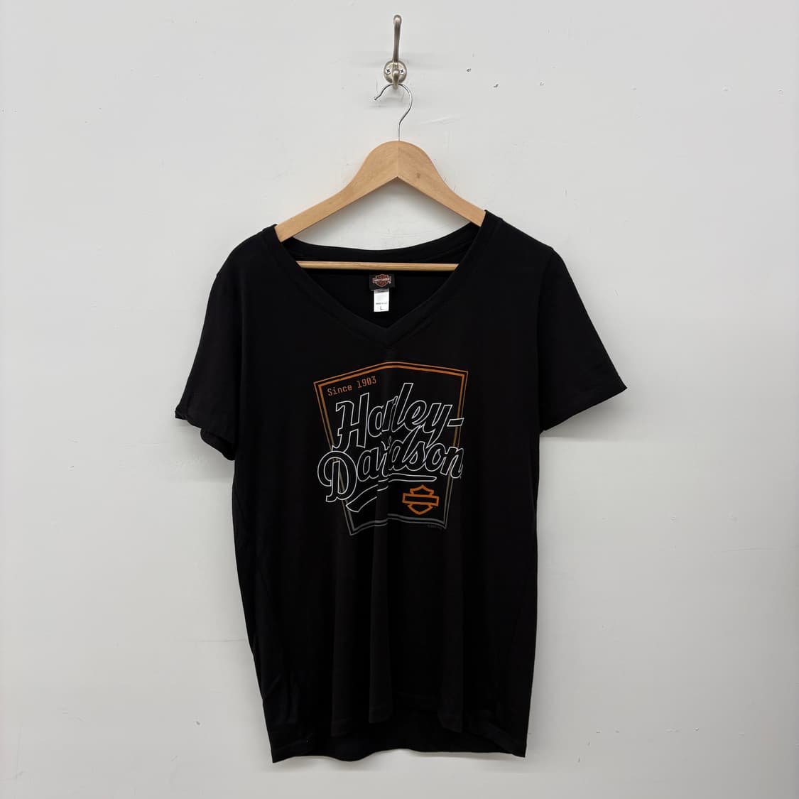 할리데이비슨 블랙 V넥 반팔 티셔츠 여성 L 상품이미지1