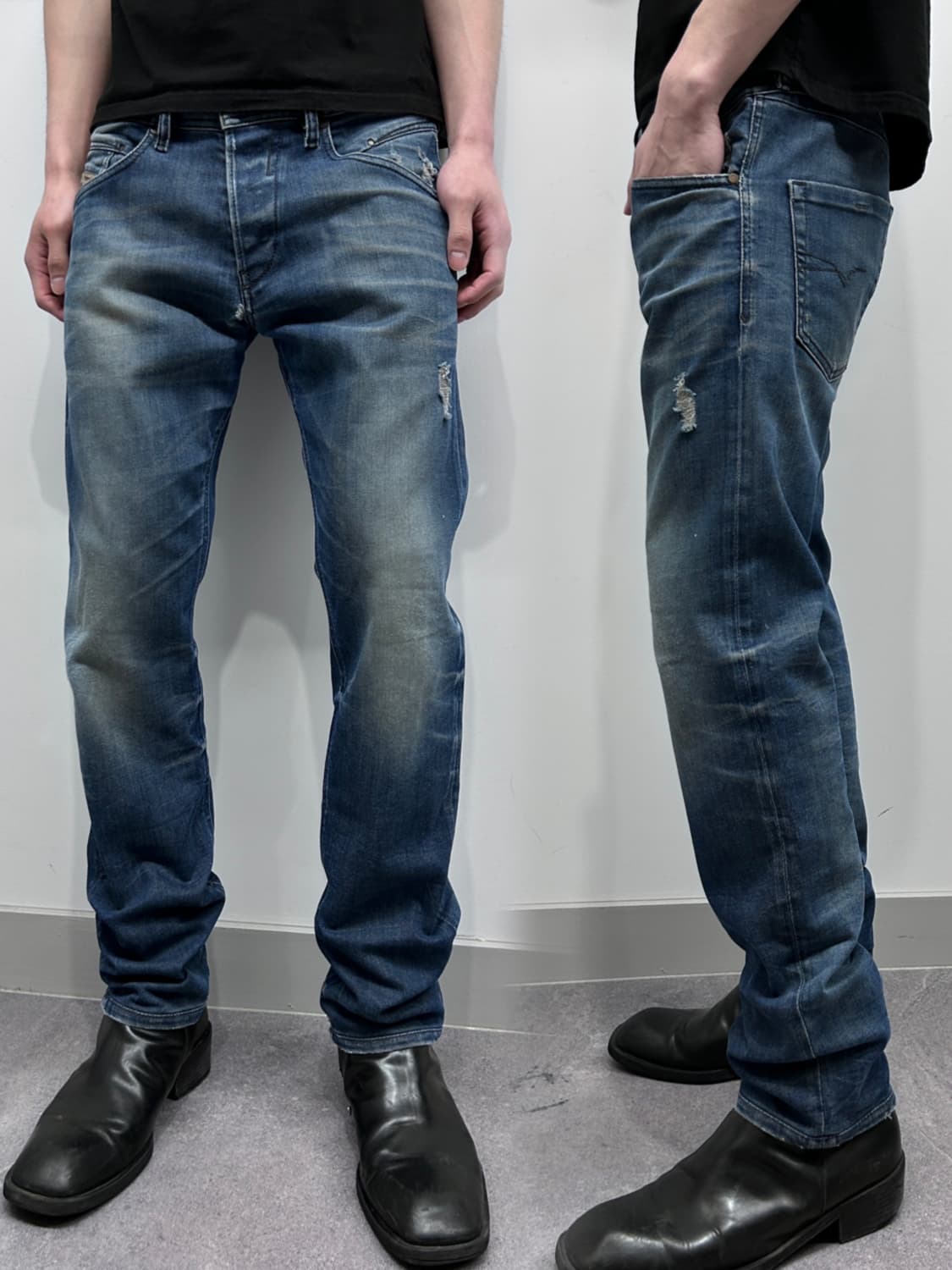 디젤 워싱 슬림 테이퍼드 데님 팬츠 상품이미지1