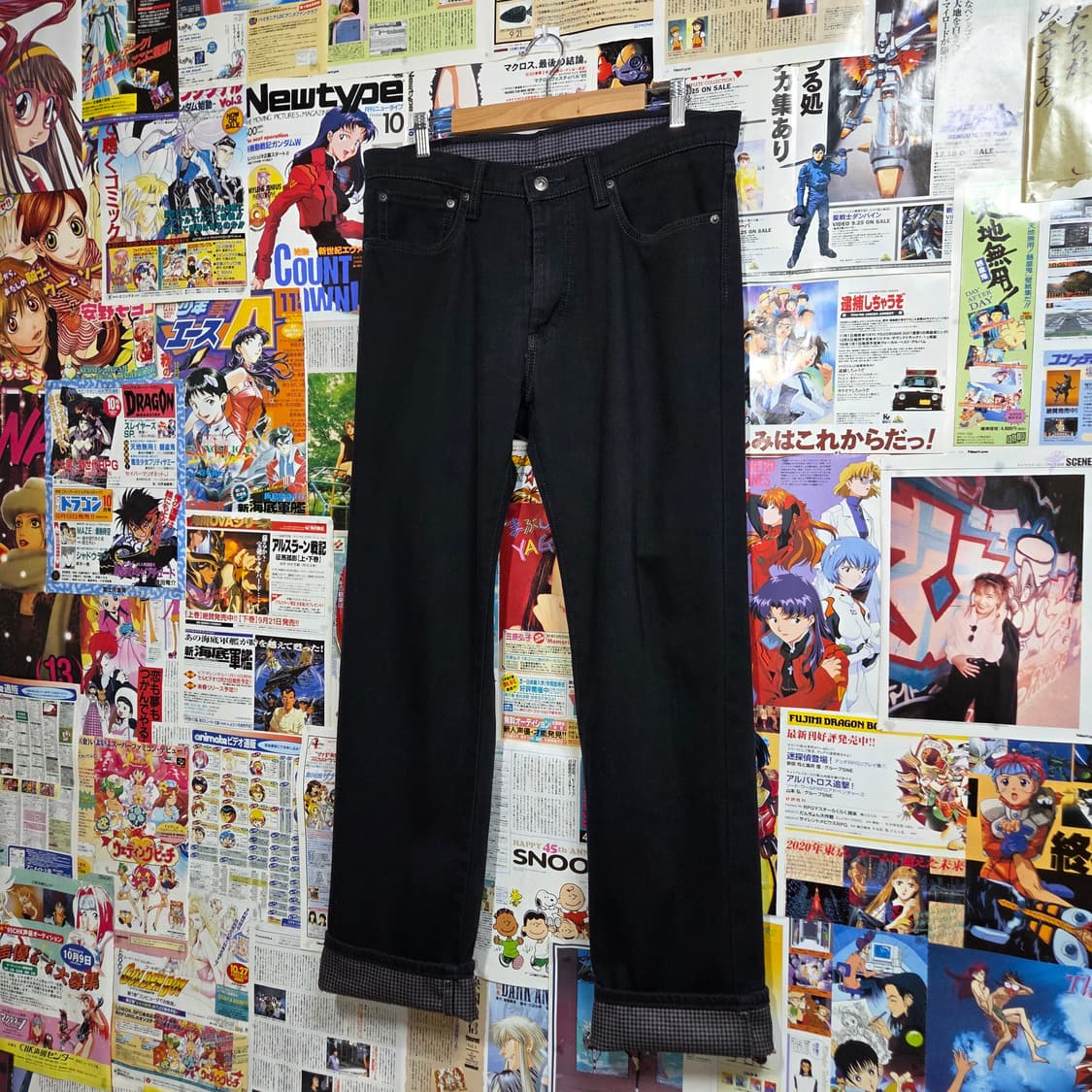 JPN 에드윈 403 체크 안감 약기모 블랙 코튼 팬츠 상품이미지5