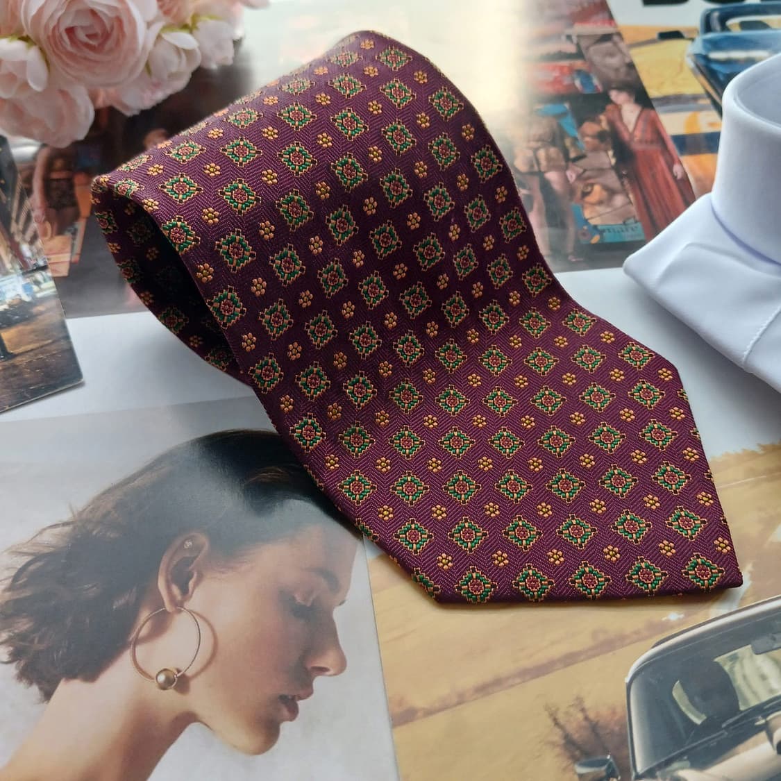 샤를주르당 실크 버건디 플라워 넥타이 9.6cm A등급 A18746
 상품이미지2