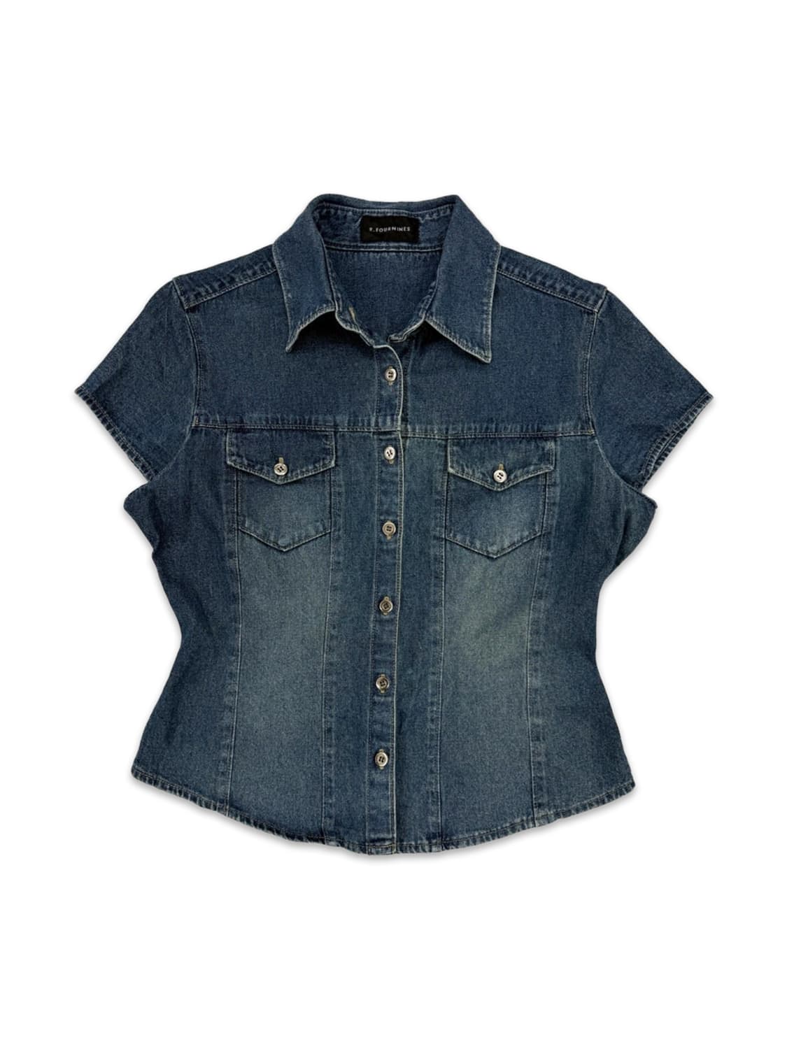 빈티지 R.FOURNINES 라인 데님 반팔 셔츠 상품이미지1