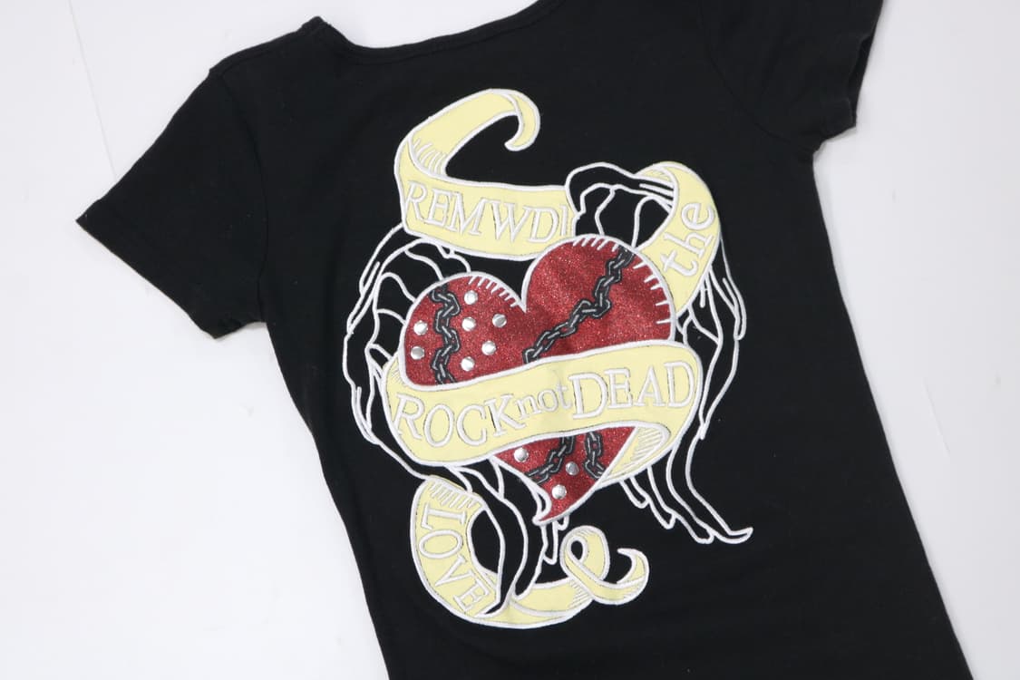 JIGGY ANOTHER GROUND 락 시크 하트 글리터 반팔 티셔츠 상품이미지3