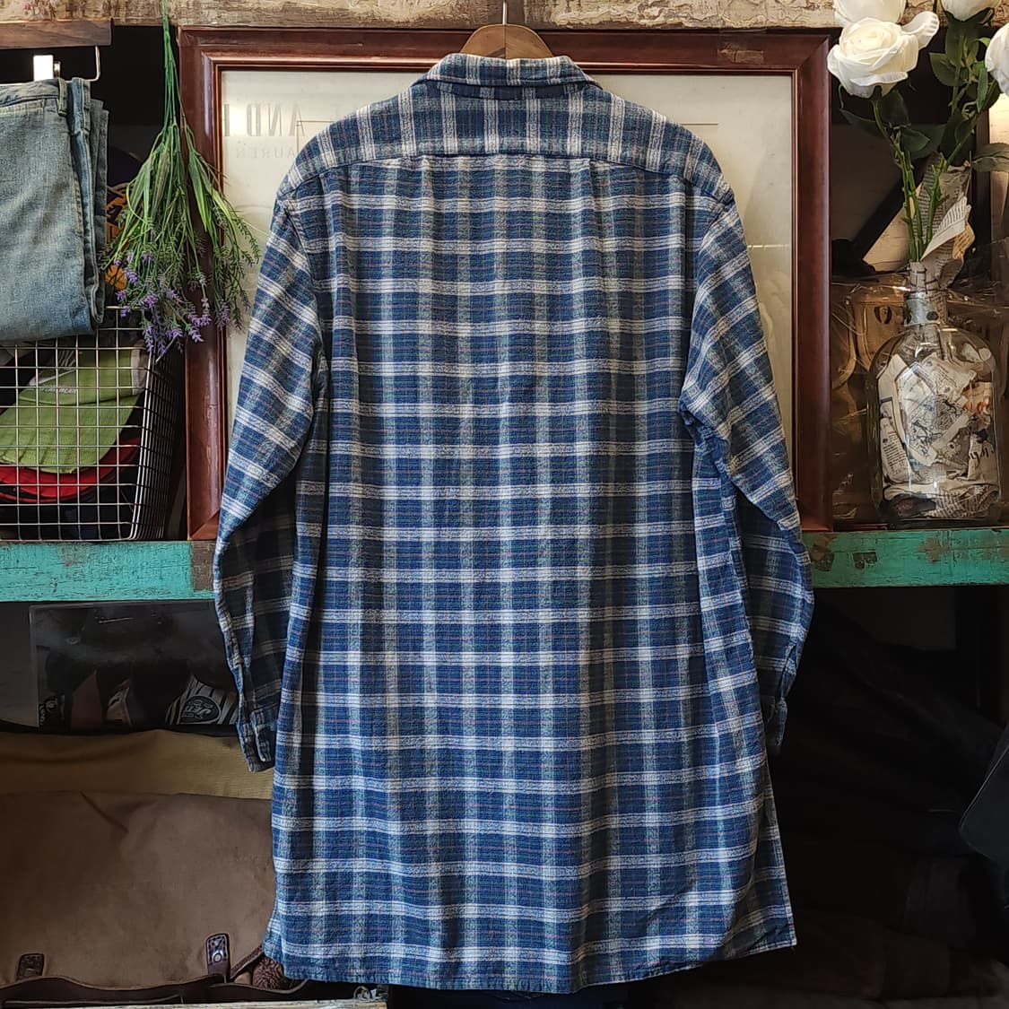 60s 프랑스 워크셔츠 플란넬 셔츠 가드너 빈티지 셔츠 롱 튜닉 셔츠 L 상품이미지3