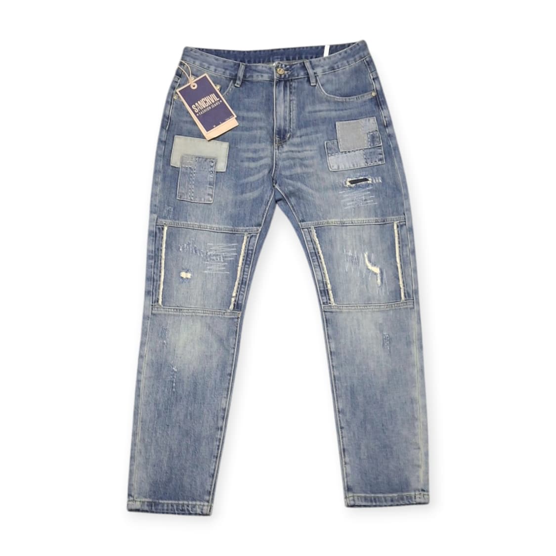 34)SANCHVL 패치워크 데님팬츠 연청 워싱 찢청 스트릿 빈티지 상품이미지1