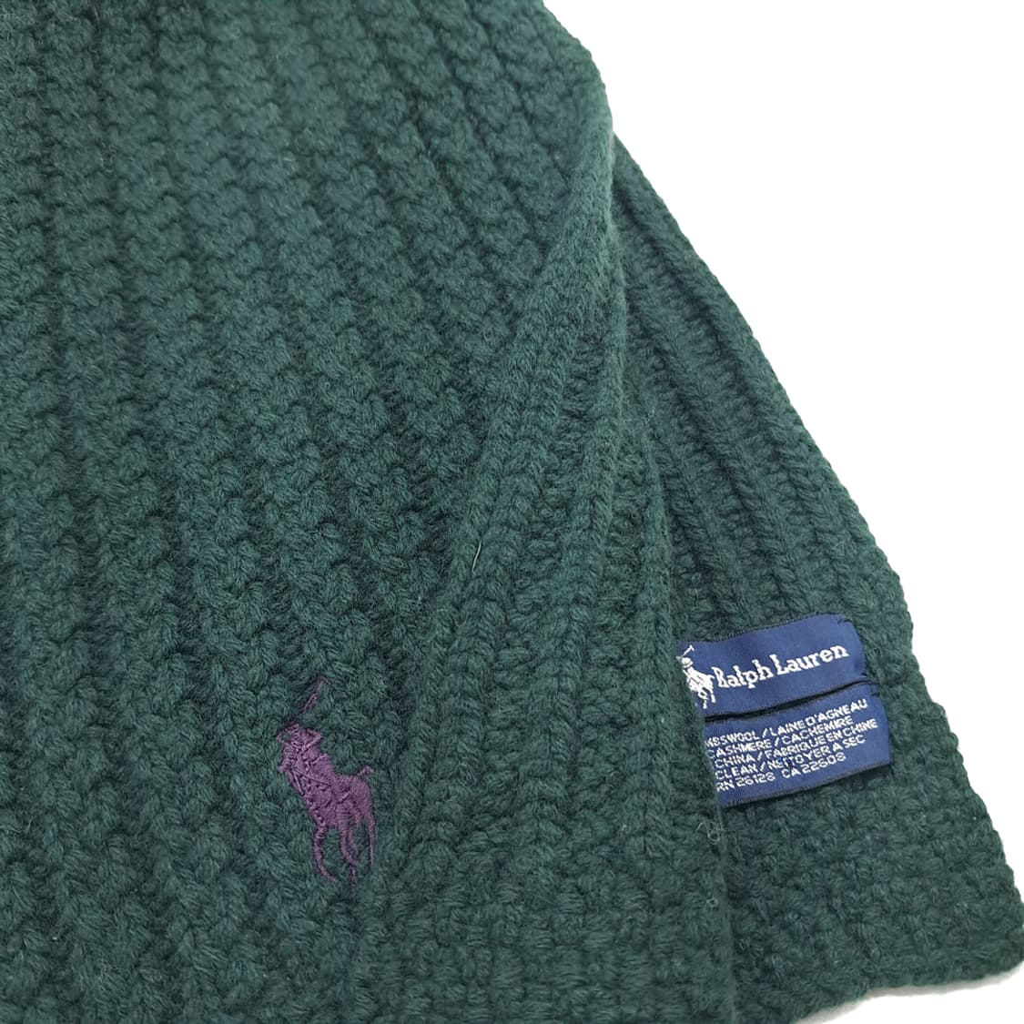 MX290 폴로 랄프로렌 그린 리브드와플 램스울 캐시미어 니트 목도리 상품이미지5