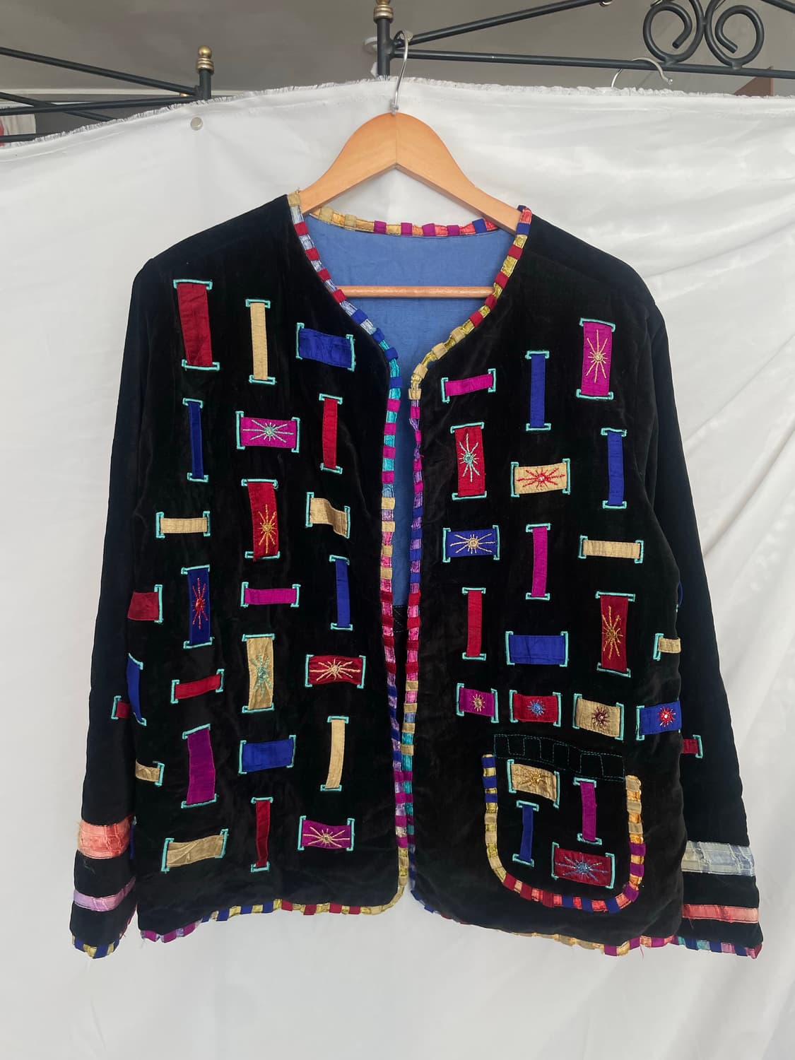 빈티지 패치워크 벨벳 자켓 블랙 상품이미지1