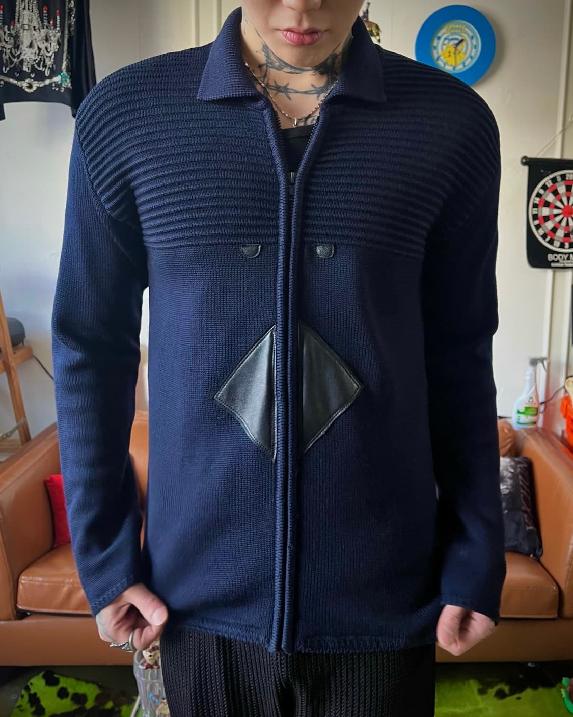 Emporio Armani Leather Patch Knit Zip-Up 상품이미지2