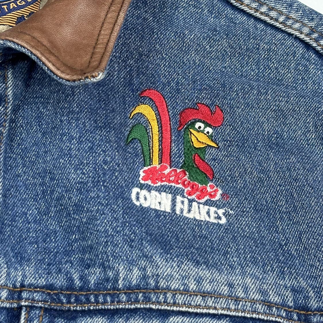 VTG 빈티지 켈로그 가죽 트러커 데님자켓 (M) 상품이미지4