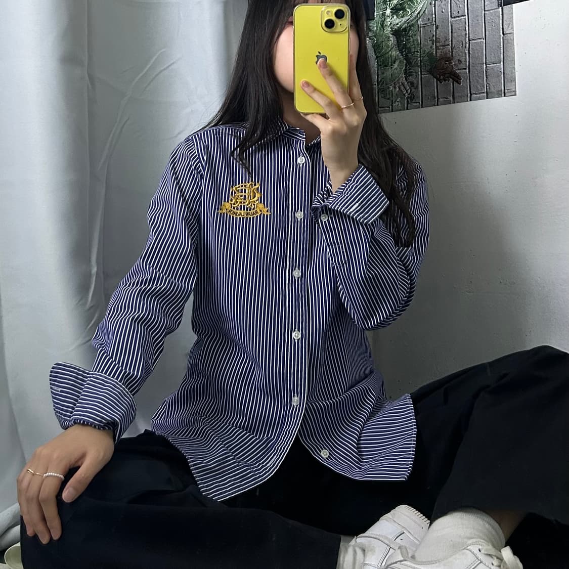 랄프로렌 남색 흰색 줄무늬 셔츠 M 상품이미지1