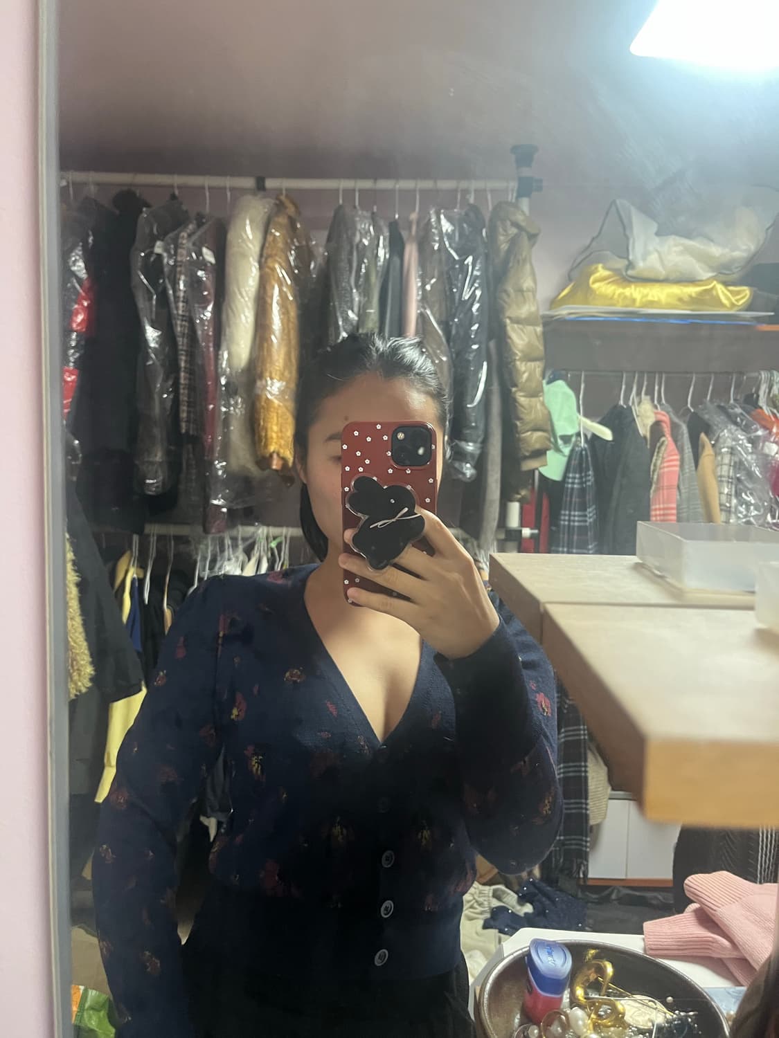 ZARA 네이비 플라워 가디건 상품이미지1