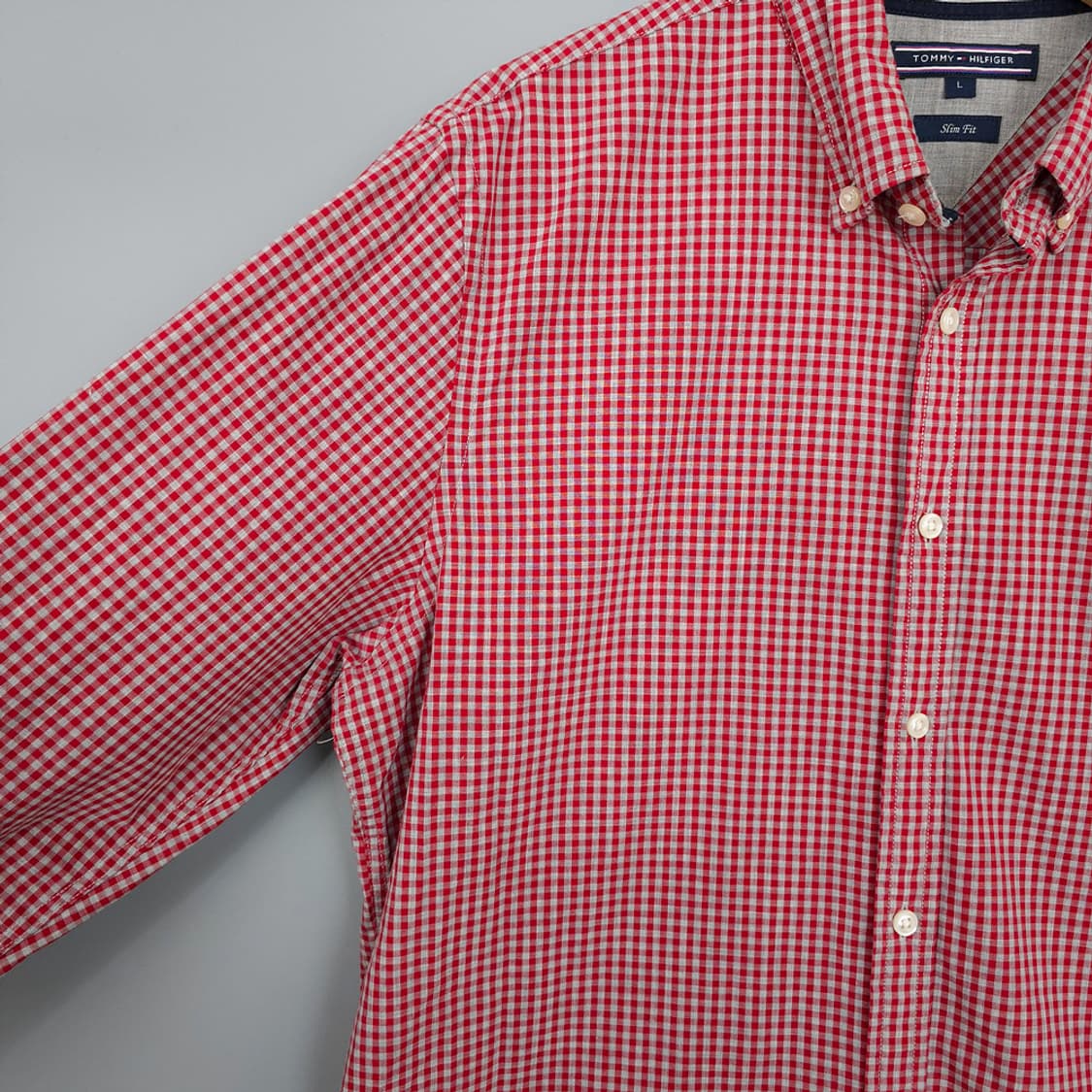 타미힐피거 슬림핏 깅엄 체크 셔츠 레드 L 상품이미지4