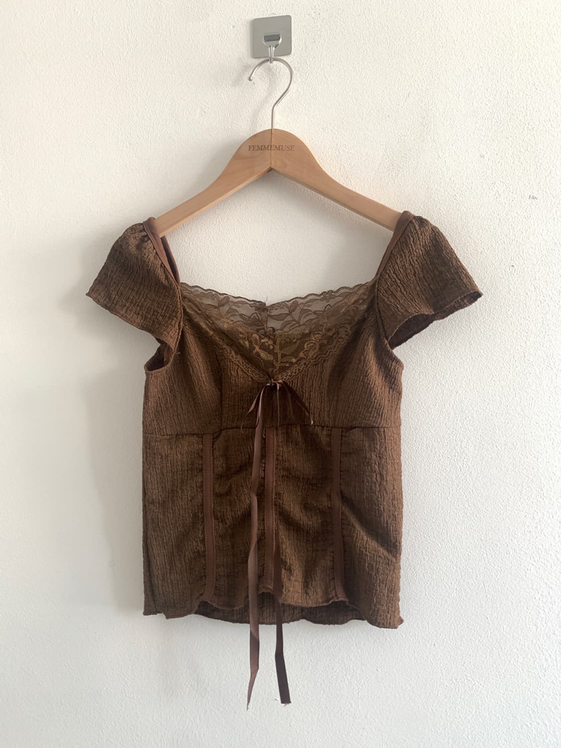 Lace v neck ribbon blouse 상품이미지1
